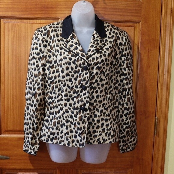 Adrianna Papell Safe Silk Leopard Print Vintage 3 Button Animal Print Blazer 10 - Picture 10 of 10